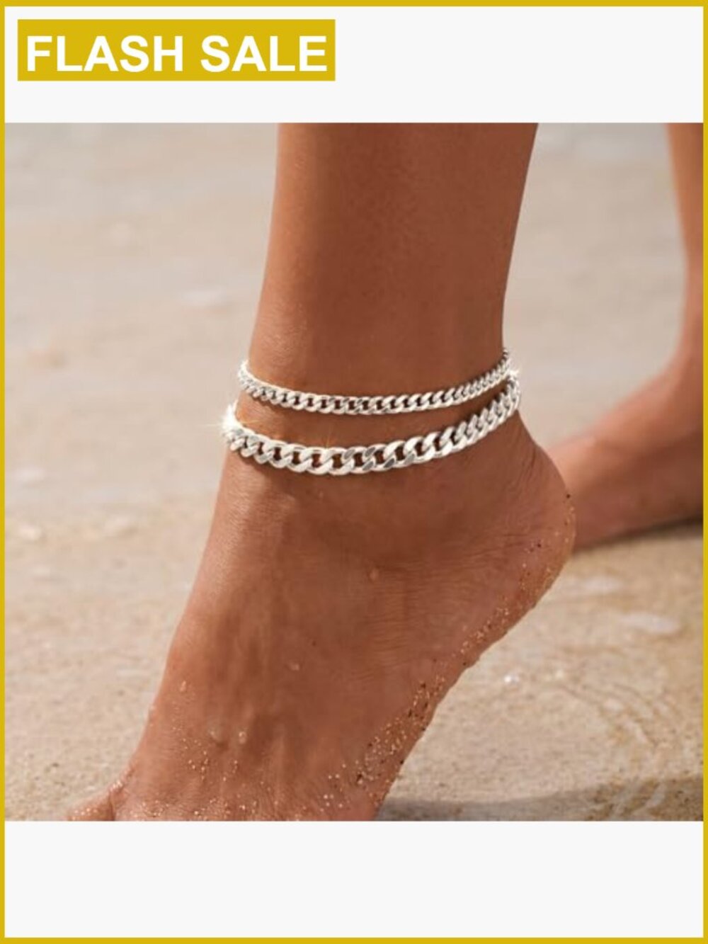 Layered Ankle Bracelets Set for Women 14K Gold/Silver Plated Cuban Chain Dainty - Picture 2 of 7